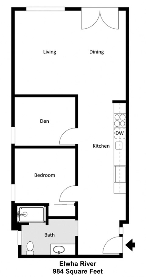 a floor plan of a small house with a kitchen and a living room